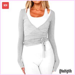 Long Sleeve Wrap Top Slim Fit Polyester Activewear Yoga Shirt